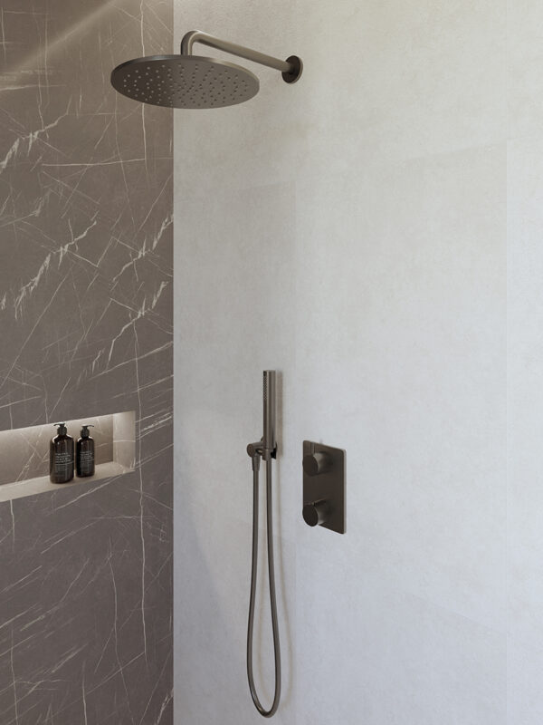 Caral inbouwthermostaat compleet met hoofddouche 30 cm en staafhanddouche gunmetal